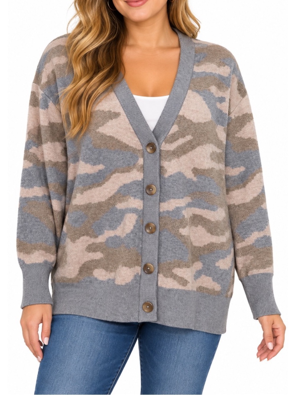 Christian Siriano oversized jacquard camouflage cardigan sweater- Medium